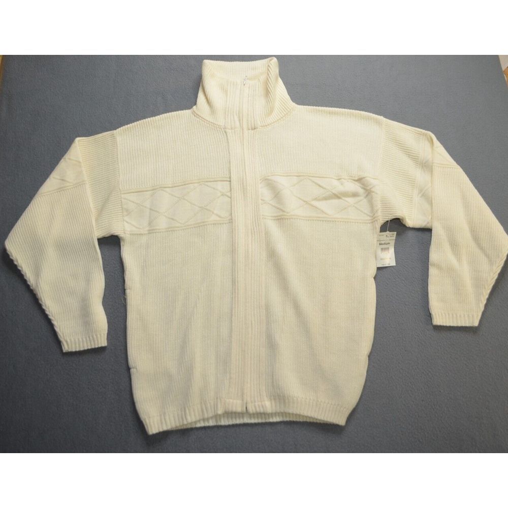 Vintage American Priority Zip Sweater Mens Sz M Made In USA Ivory‎ New Deadstock